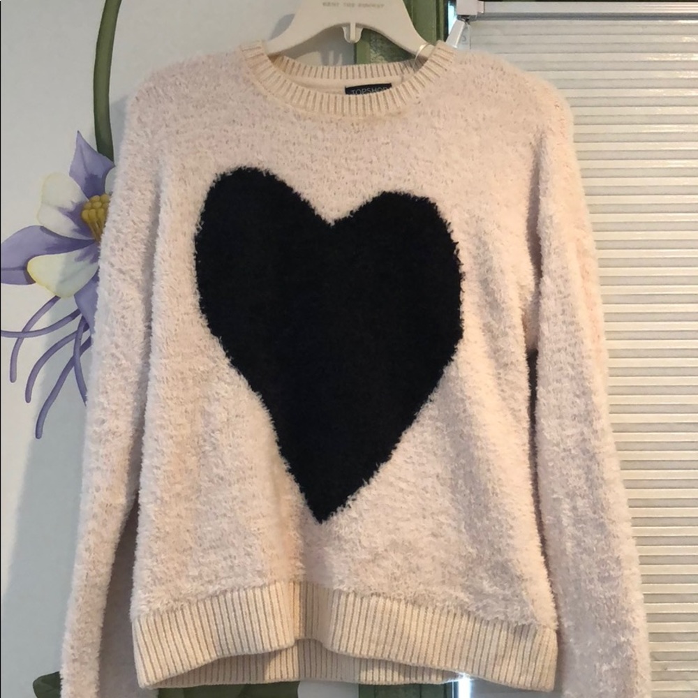 Topshop Fuzzy Heart Sweater